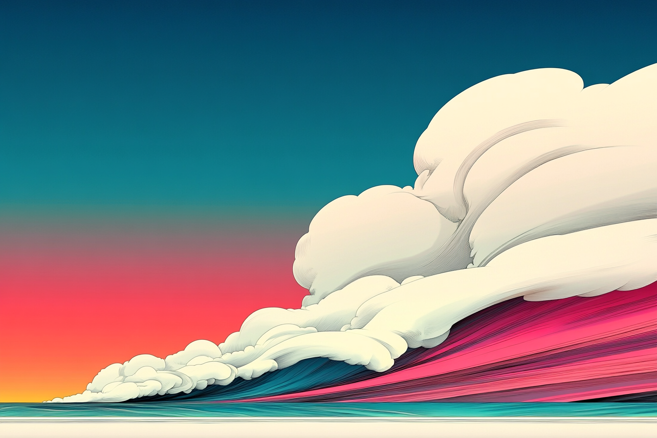 Stylized illustration of a fast-approaching wall of clouds 