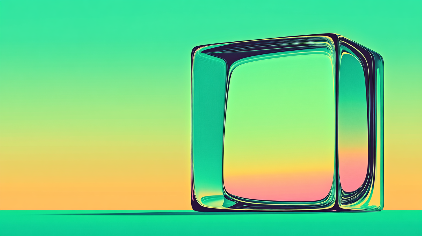 Illustration of a clear glass cube on a minimal background