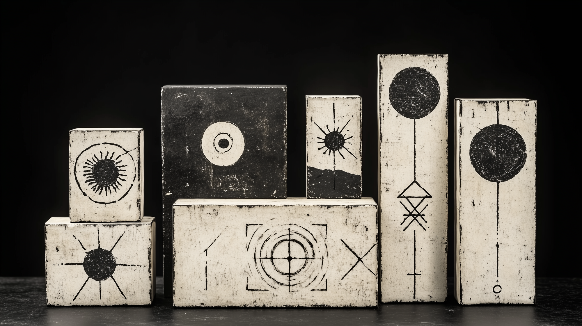 A series of white and black boxes covered with strange symbols